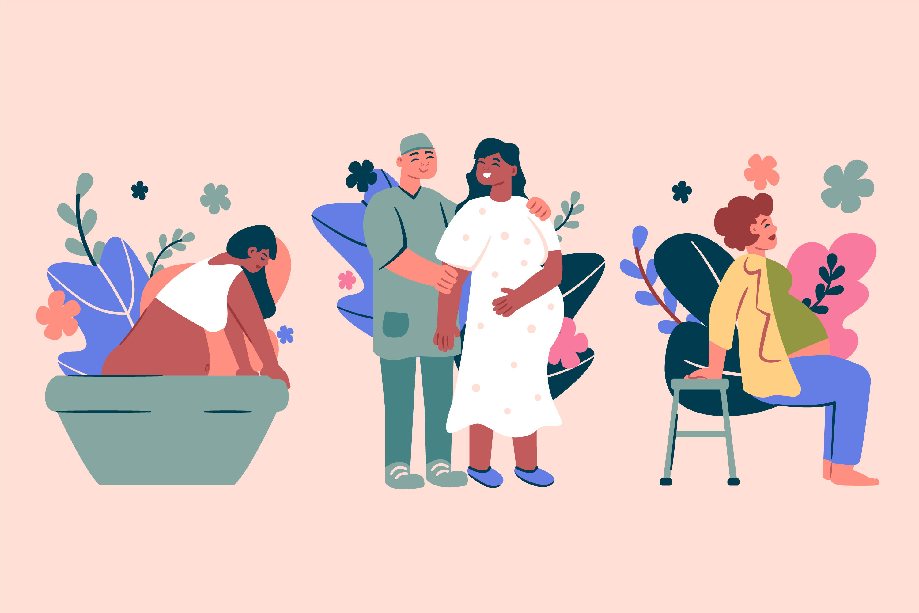 Ilustratie cu echipa medicala si pacient intr-un mediu cald si primitor